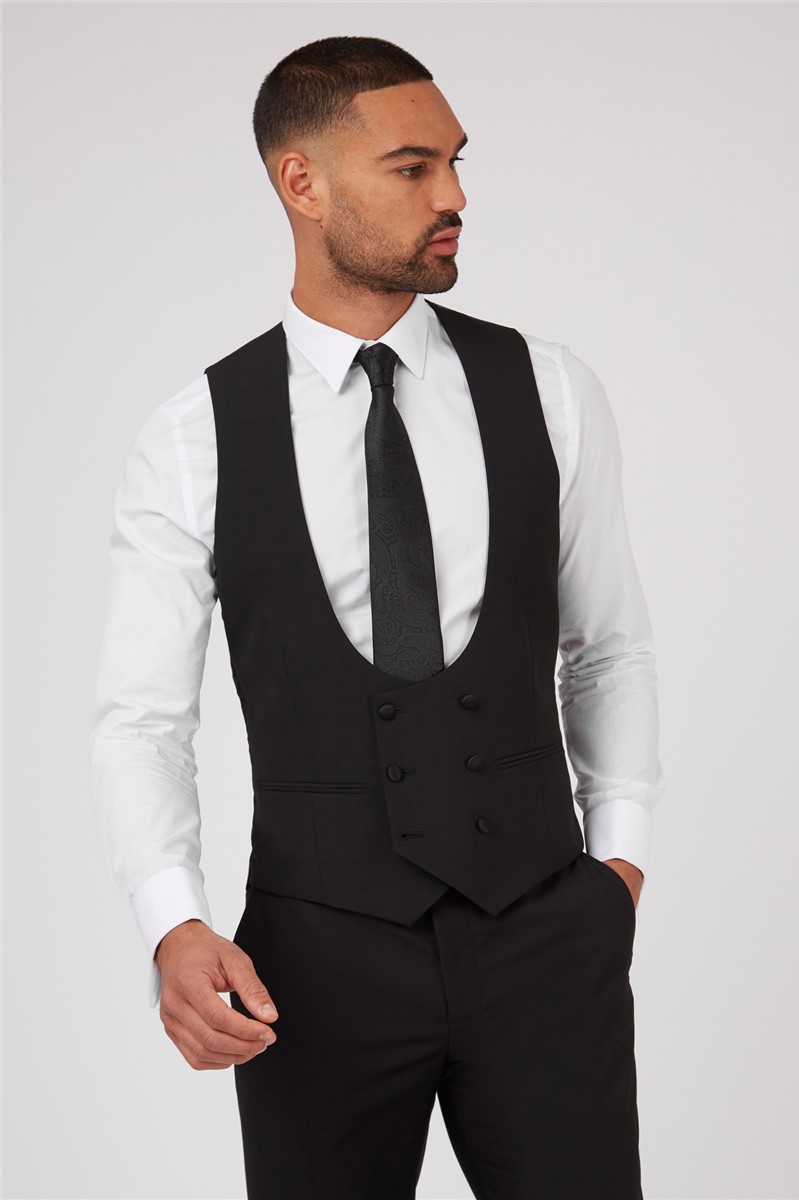 Limehaus Double Breasted Black Scoop Waistcoat 