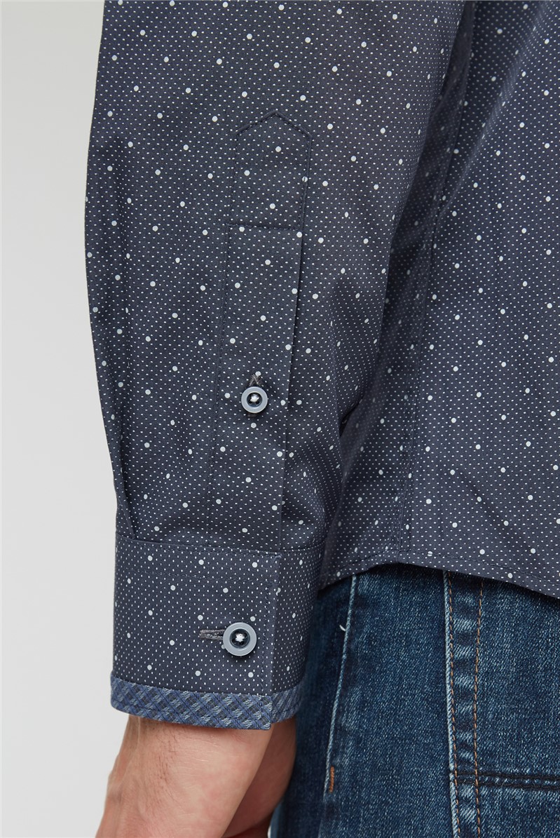 Jeff Banks Long Sleeve Navy Multi Spot Shirt