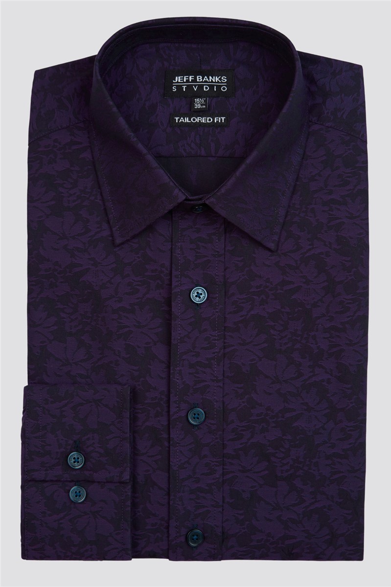  Stvdio Purple Long Sleeve Floral Jacquard Shirt