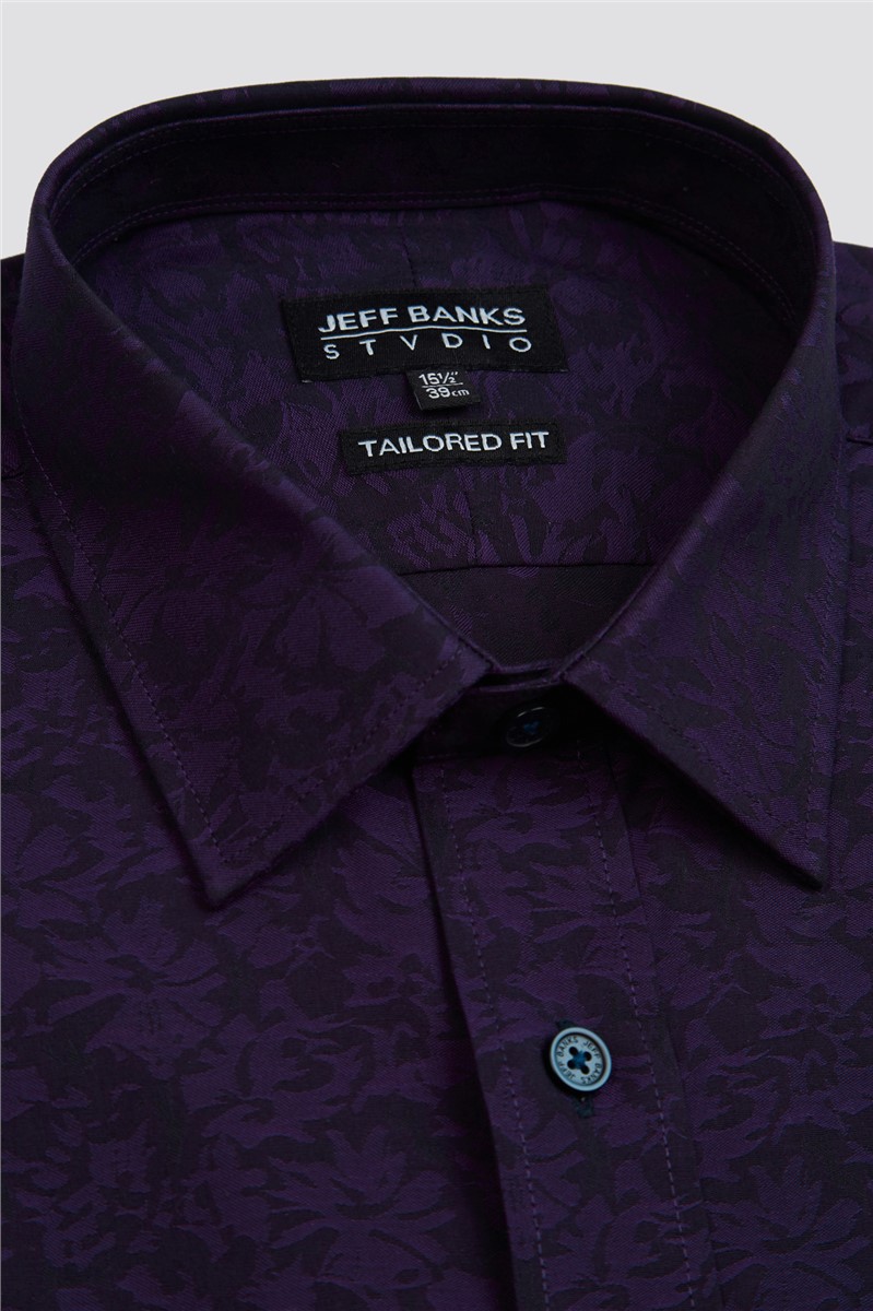  Stvdio Purple Long Sleeve Floral Jacquard Shirt