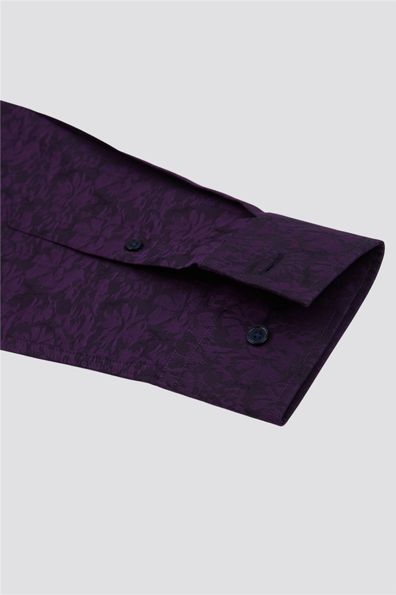  Stvdio Purple Long Sleeve Floral Jacquard Shirt