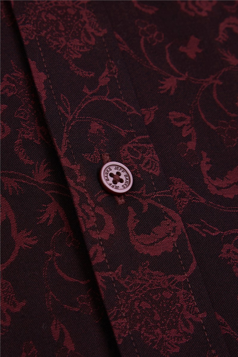  Stvdio Burgundy Long Sleeve Floral Jacquard Shirt