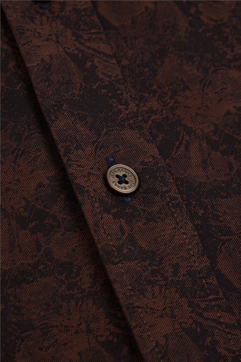  Stvdio Brown Long Sleeve Floral Jacquard Shirt