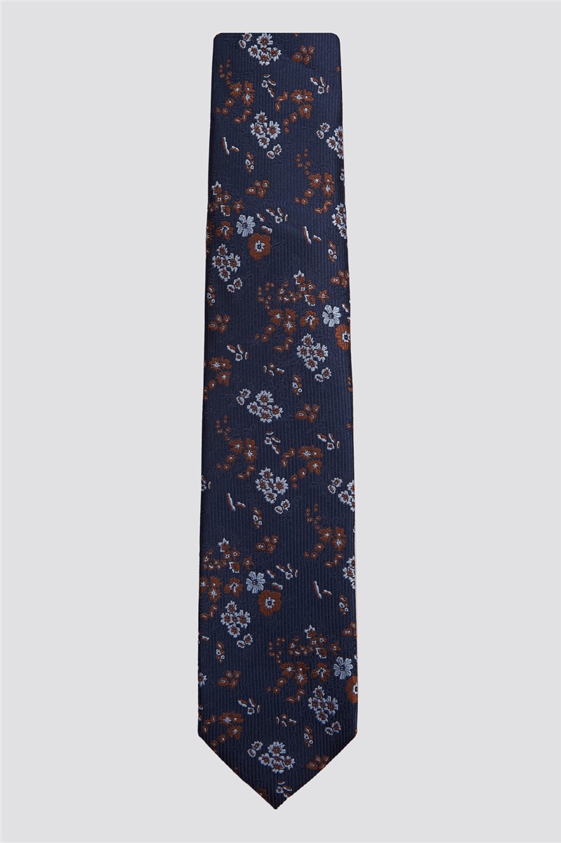  Navy Silk Floral Tie