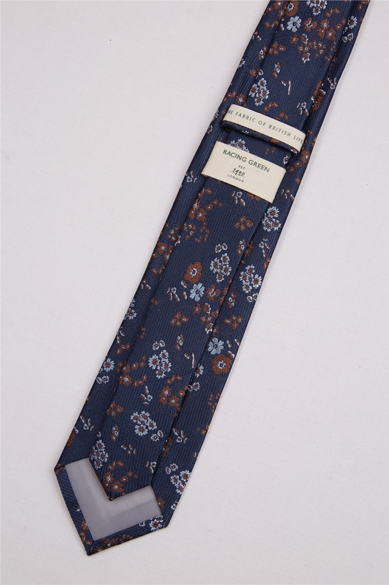  Navy Silk Floral Tie