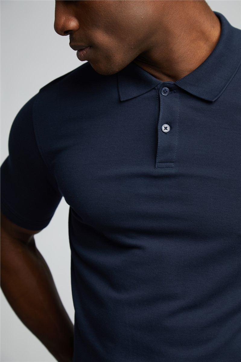 Limehaus Navy Pique Organic Cotton Polo Shirt | Suit Direct