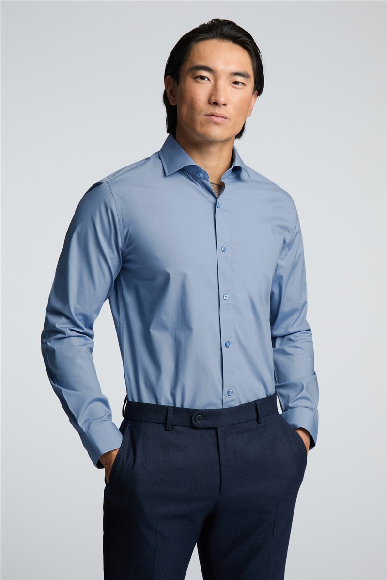  Slim Fit Steel Stretch Poplin Single Cuff Cutaway Collar Shirt