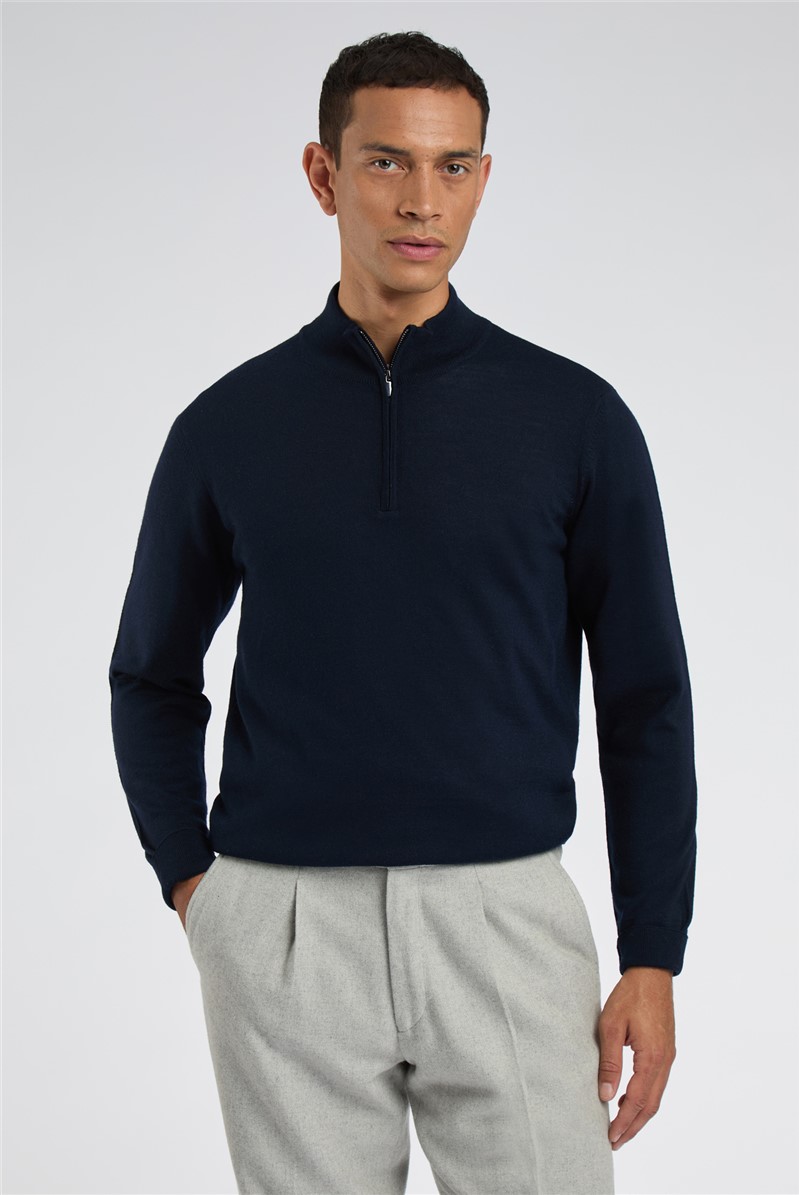  Zip Neck Knit Jumper - Navy