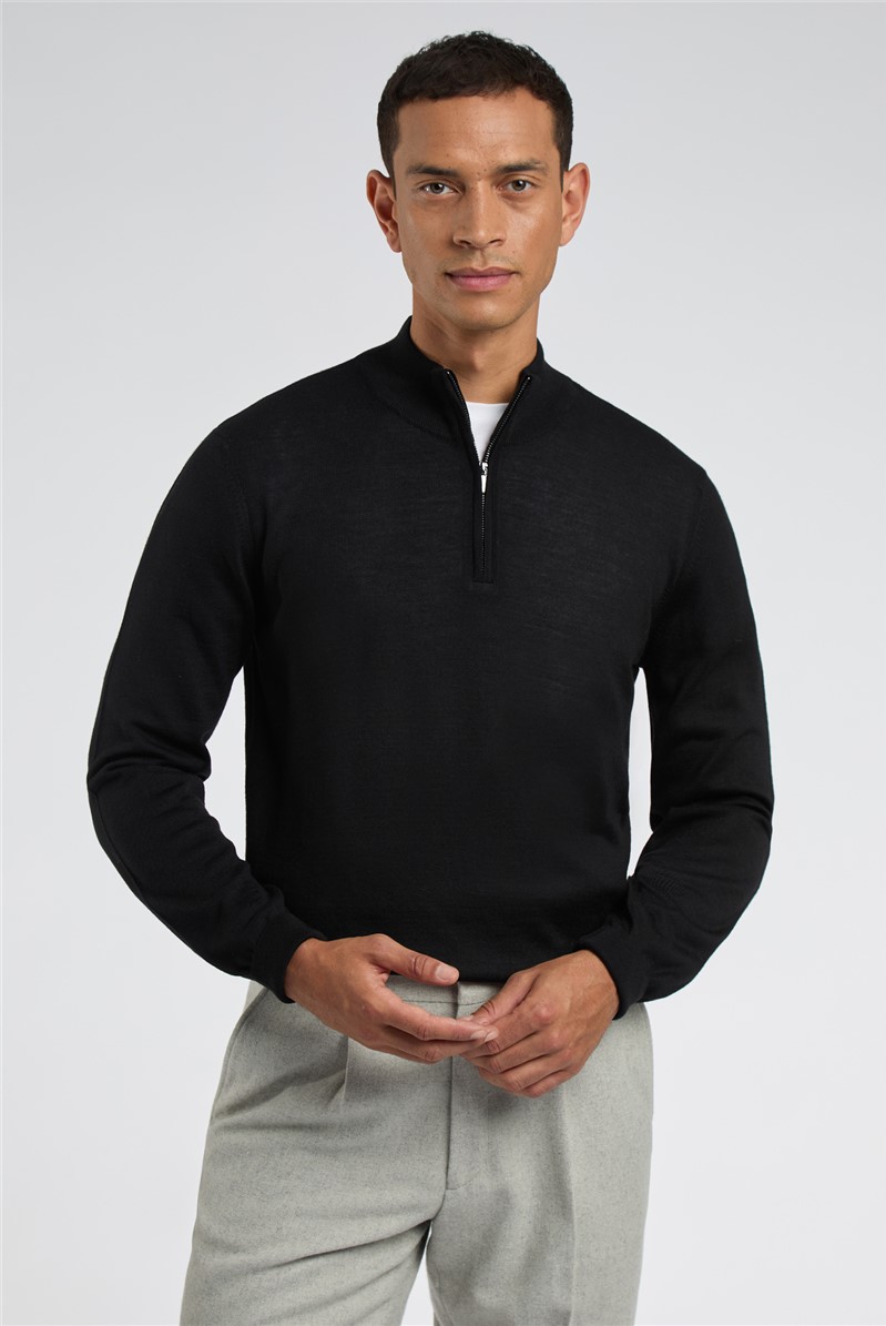  Zip Neck Knit Jumper - Black