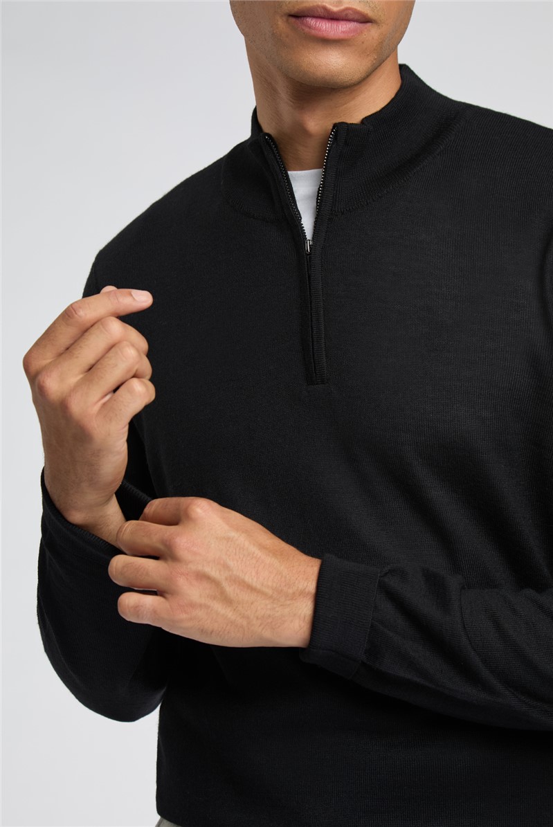  Zip Neck Knit Jumper - Black