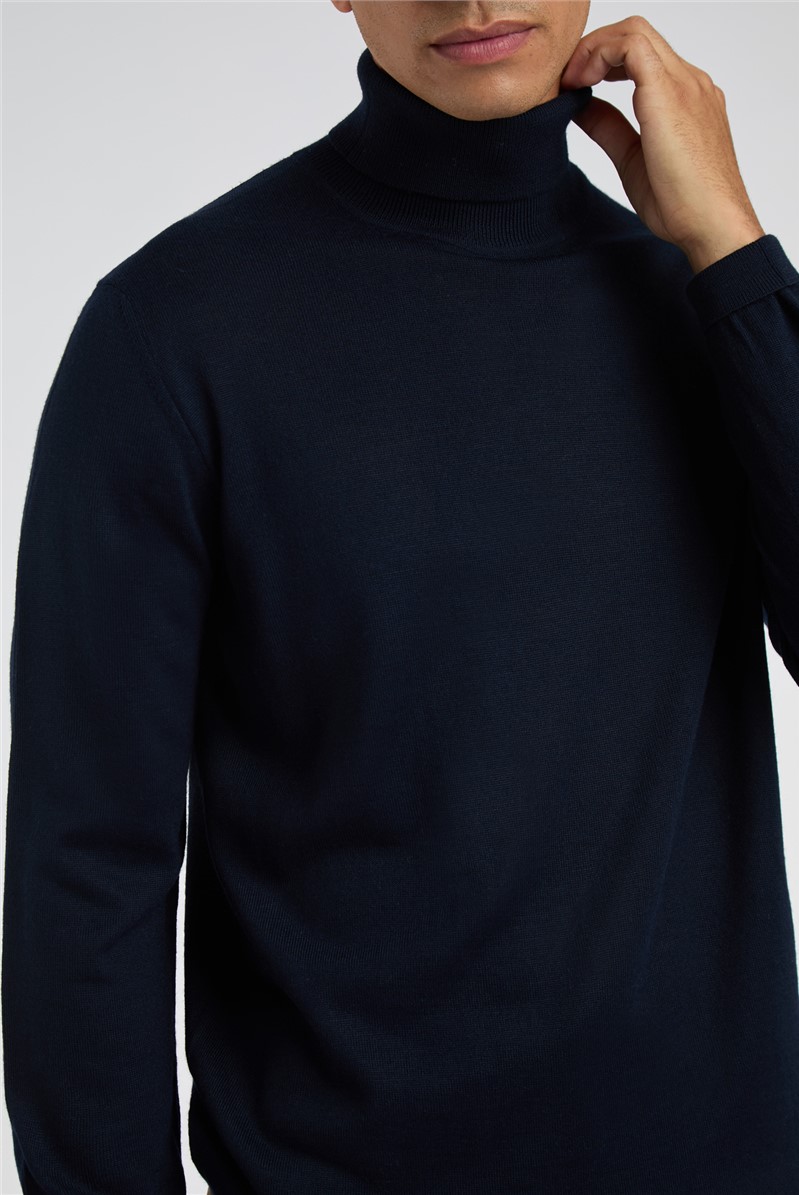  Merino Knit Roll Neck Jumper - Navy