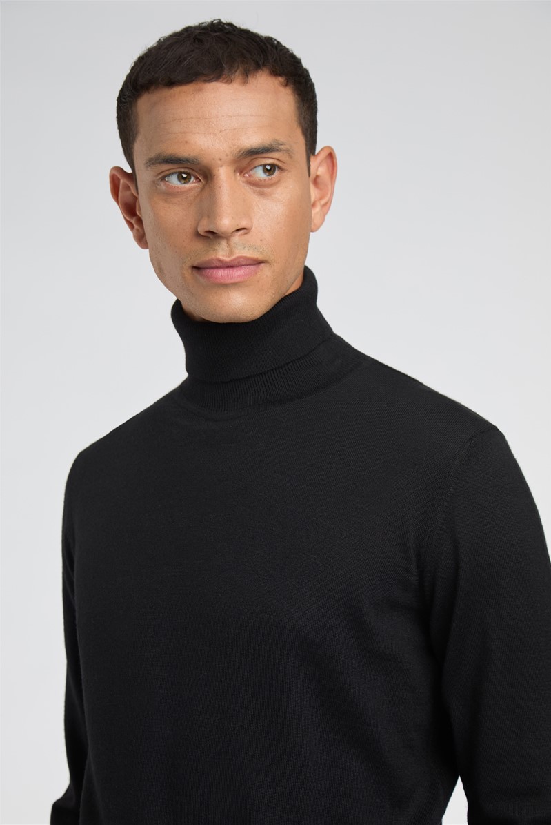  Merino Knit Roll Neck Jumper - Black