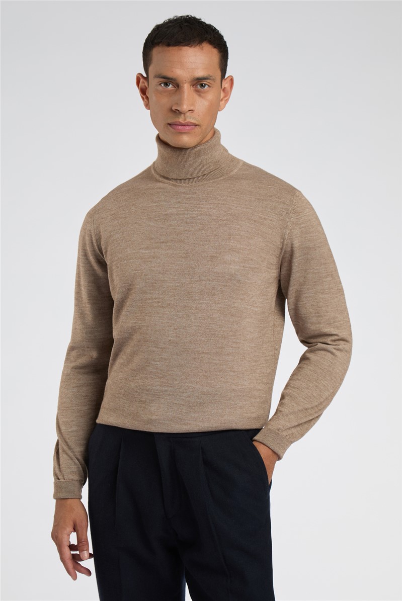  Merino Knit Roll Neck Jumper - Sand