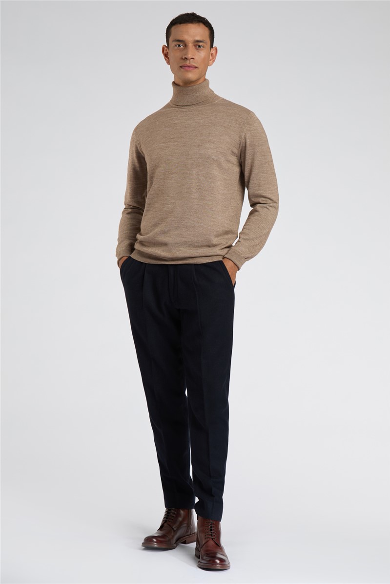  Merino Knit Roll Neck Jumper - Sand