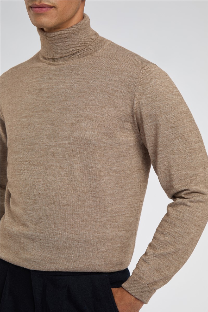  Merino Knit Roll Neck Jumper - Sand