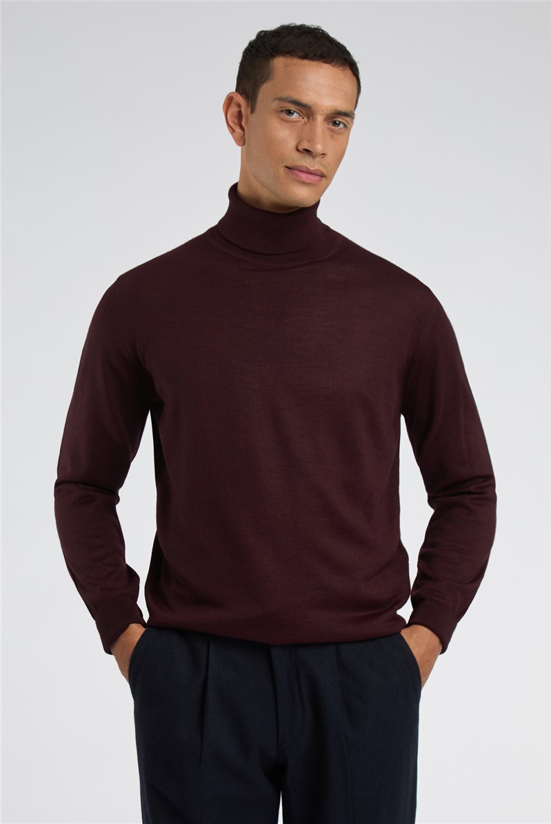  Merino Knit Roll Neck Jumper - Burgundy