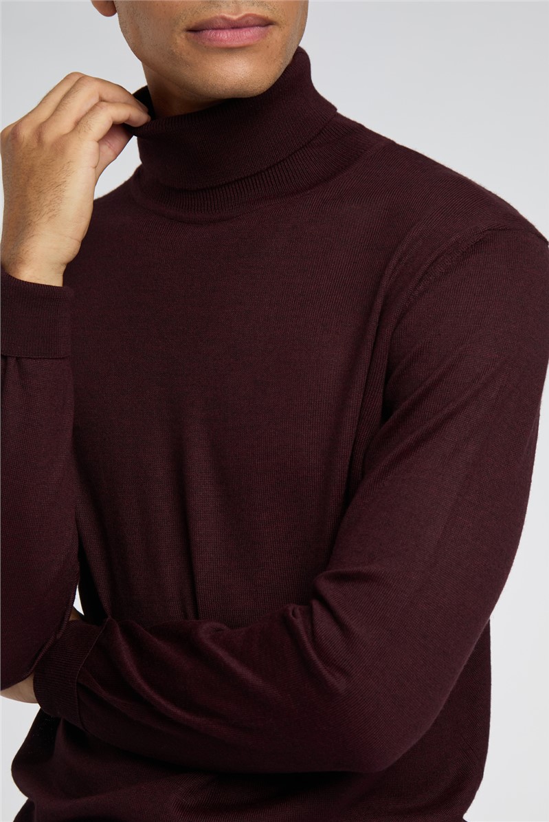  Merino Knit Roll Neck Jumper - Burgundy