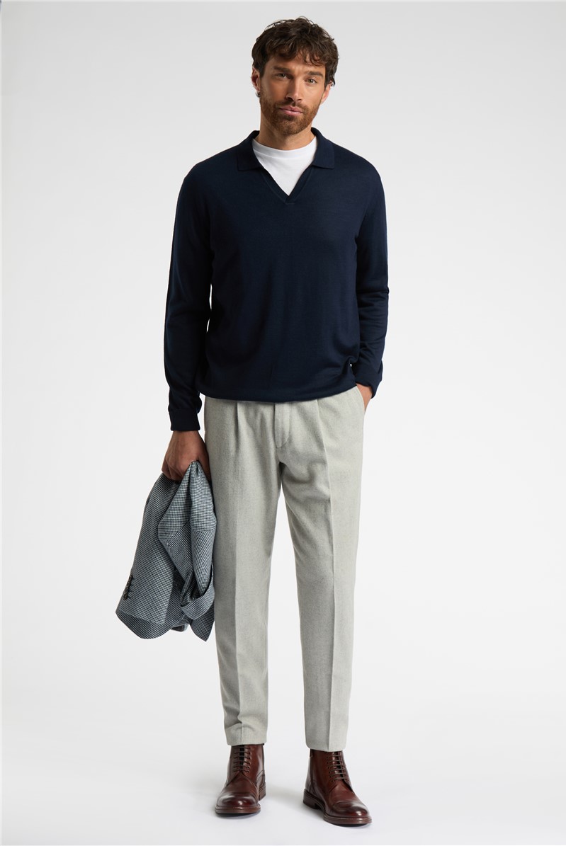  Open Neck Long Sleeve Knit Polo