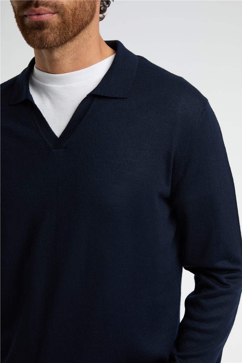  Open Neck Long Sleeve Knit Polo