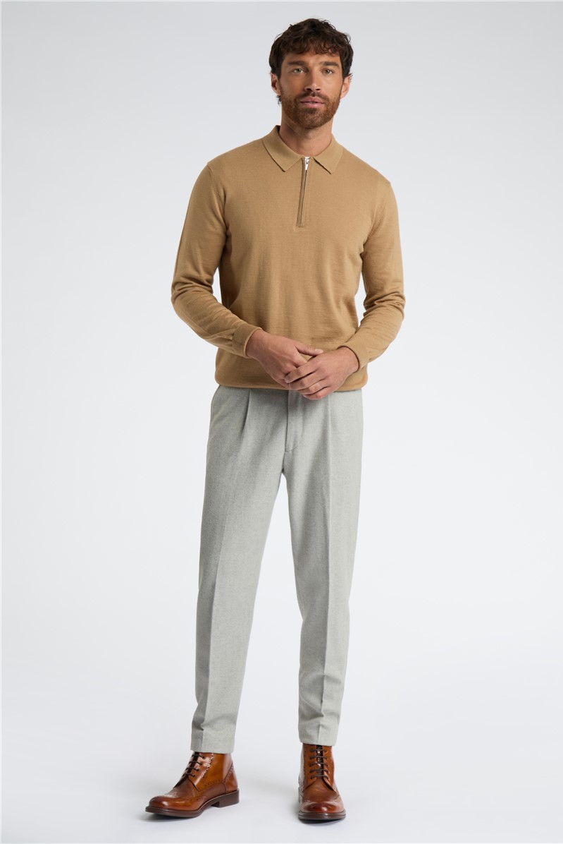  Camel Zip Knit Polo