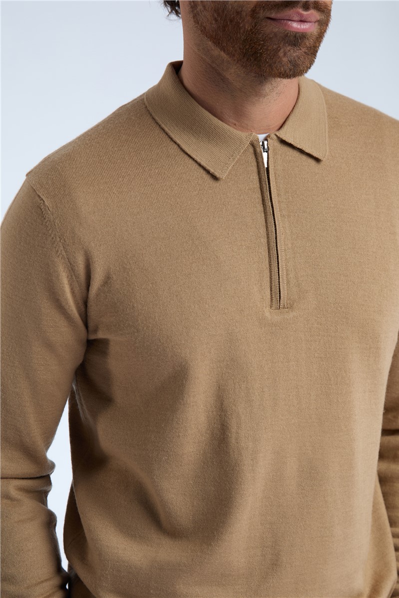  Camel Zip Knit Polo