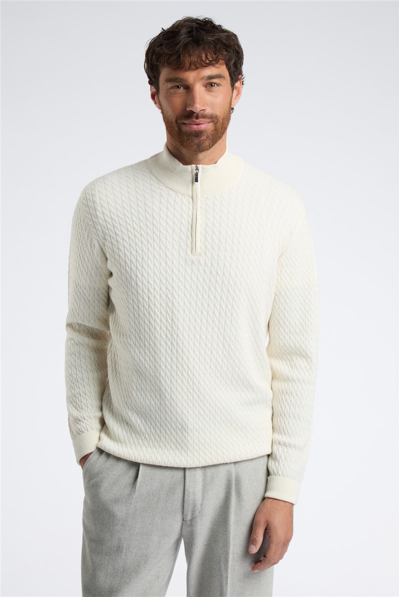  Ecru Zip Neck Cable Knit Jumper