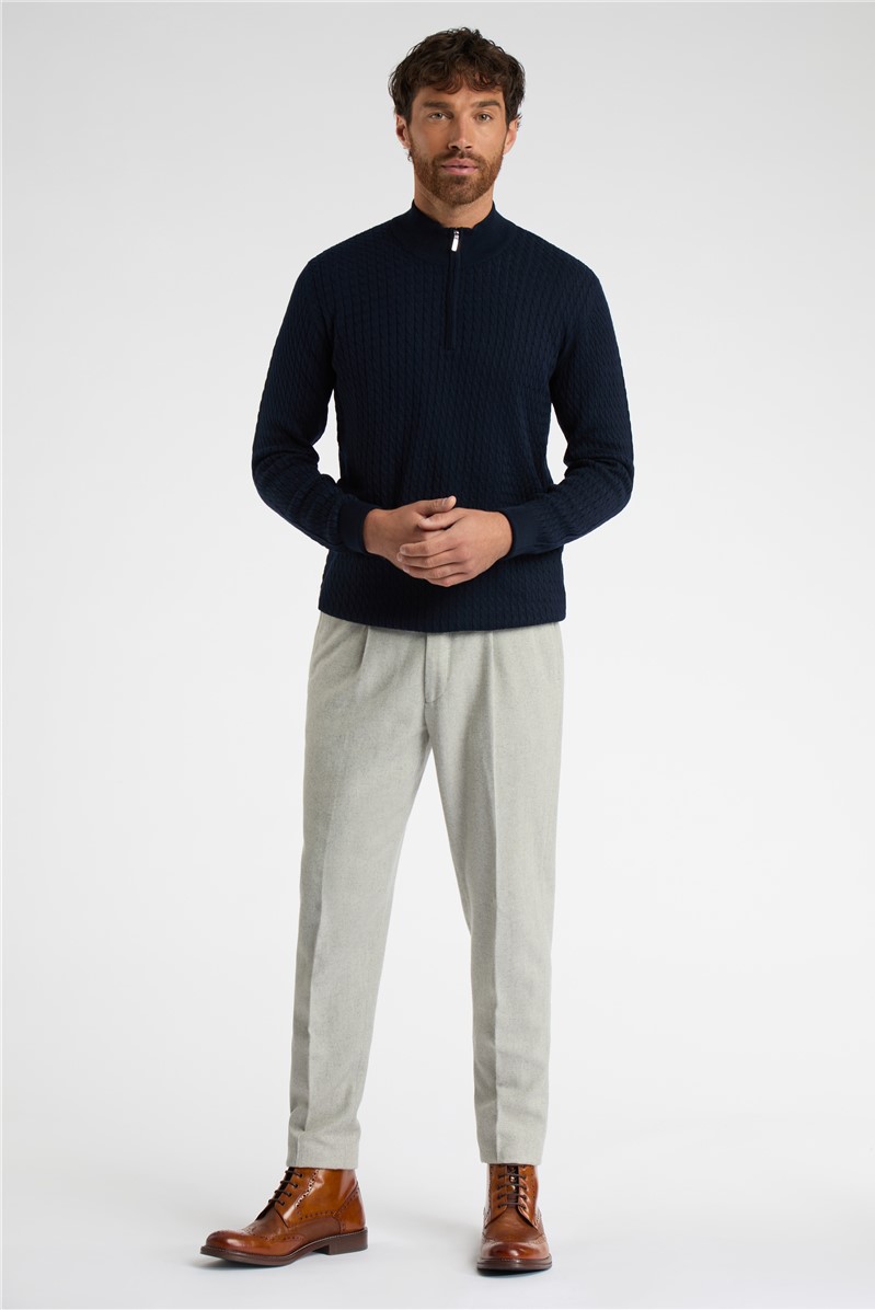  Navy Zip Neck Cable Knit Jumper