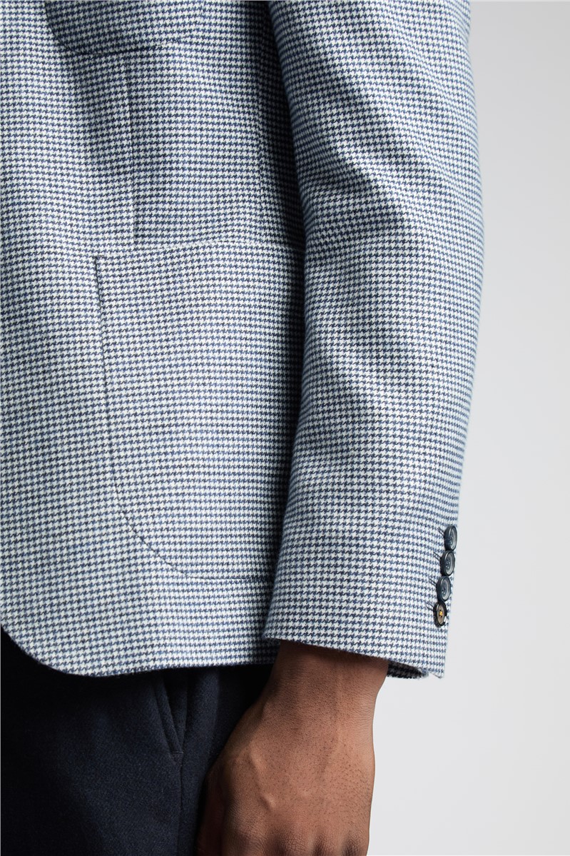  Slim Fit Blue and White Houndstooth Blazer