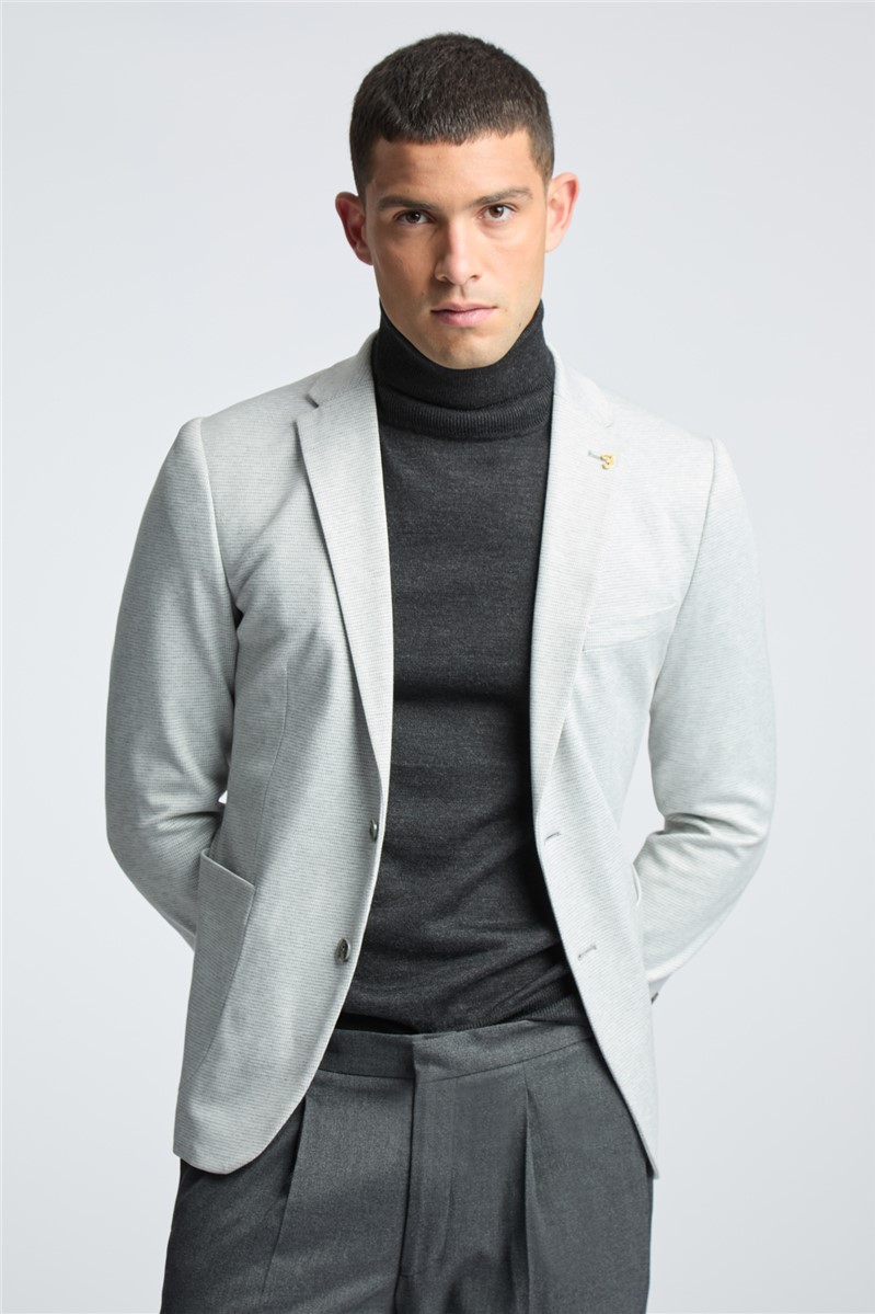  Slim Fit Grey Mini Puppytooth Knit Blazer