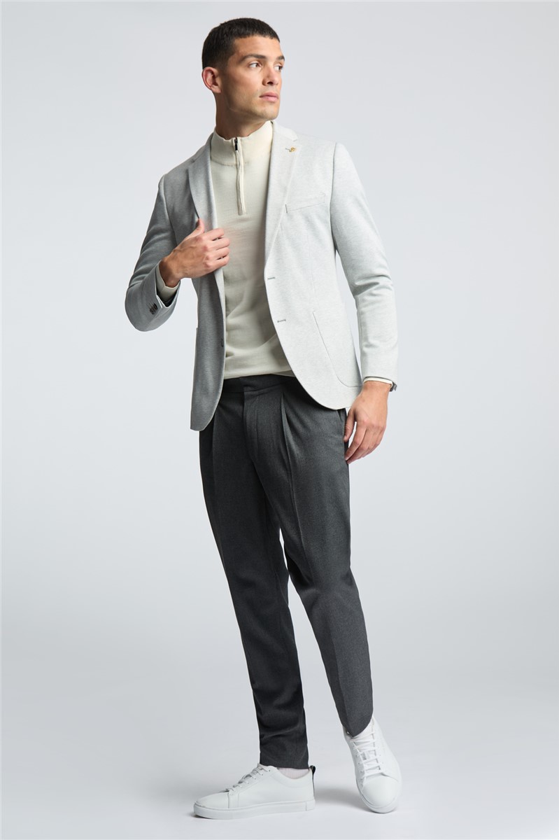  Slim Fit Grey Mini Puppytooth Knit Blazer