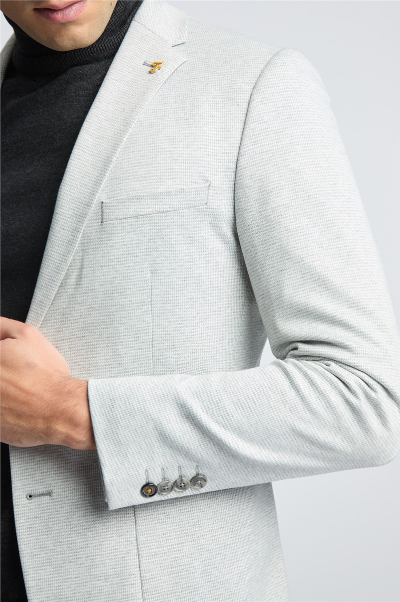  Slim Fit Grey Mini Puppytooth Knit Blazer