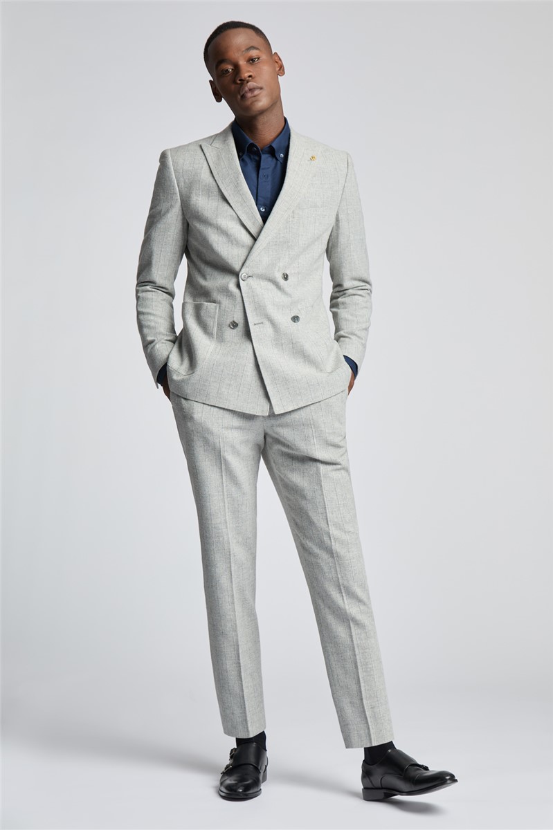  Slim Fit Oakwood Grey Stripe Double Breasted Flannel Suit