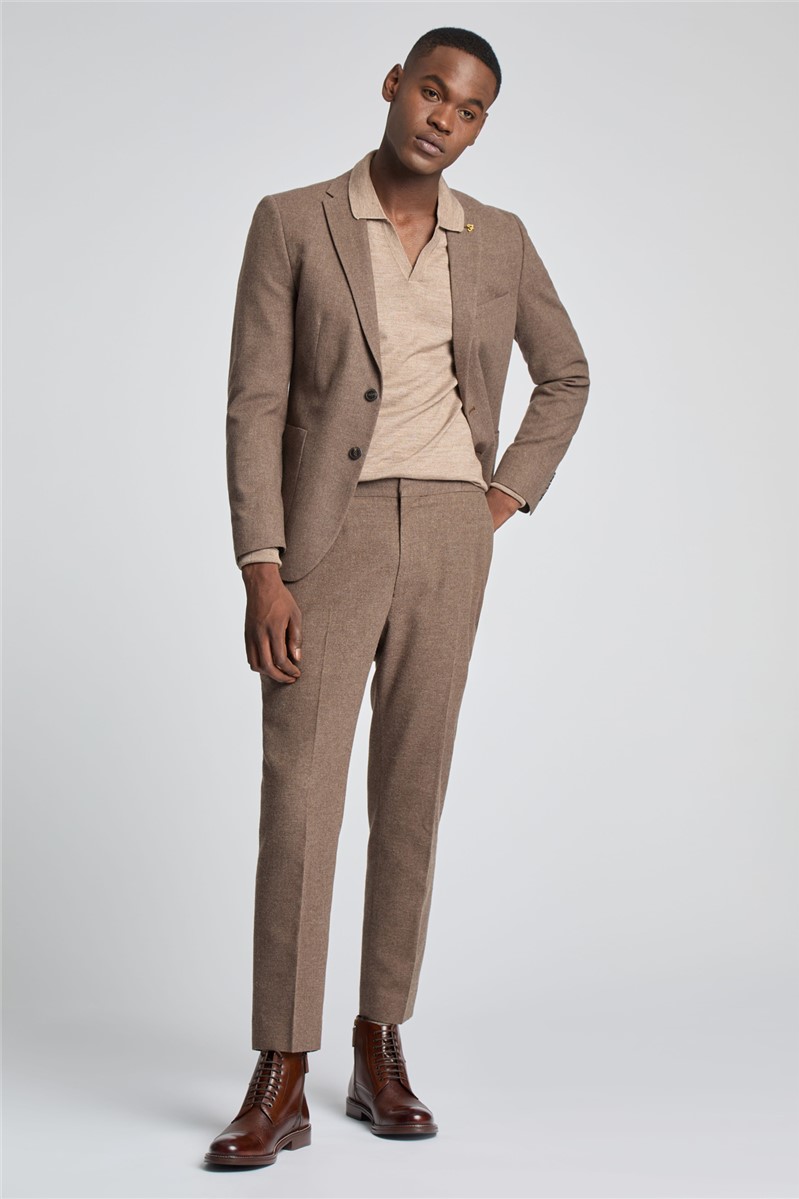  Slim Fit Toffee Flannel Suit Trousers