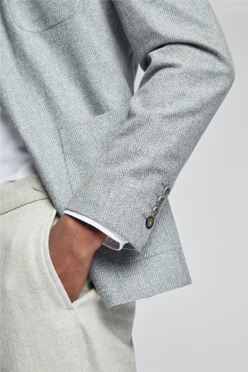  Slim Fit Porter Grey Herringbone Blazer