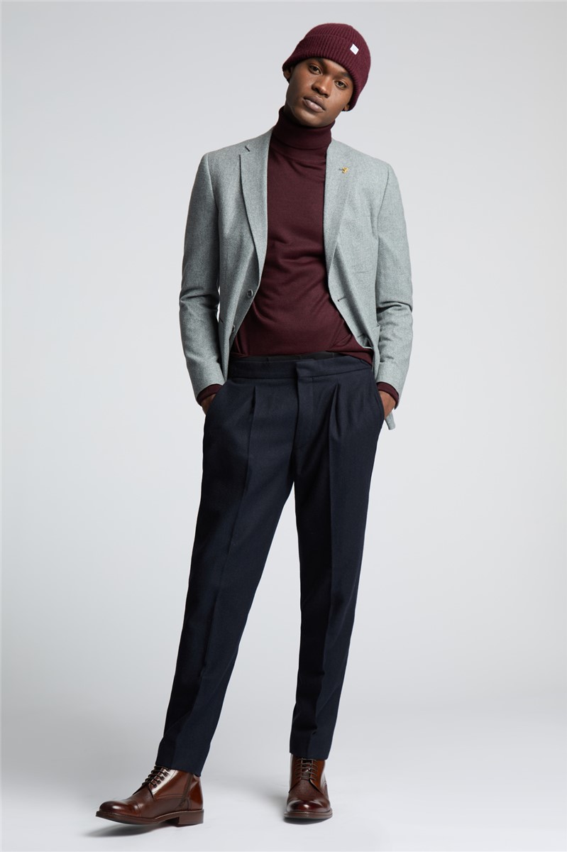  Slim Fit Porter Grey Herringbone Blazer