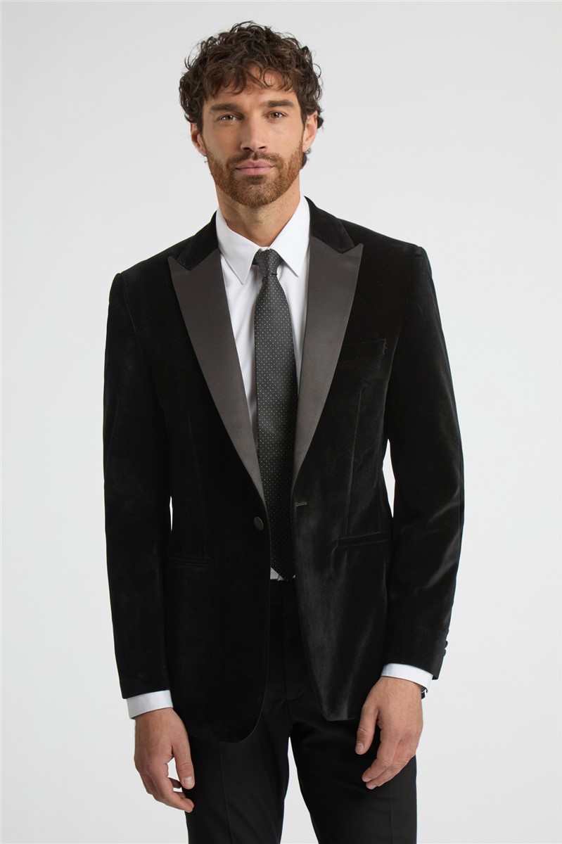  Regular Fit Black Velvet Suit