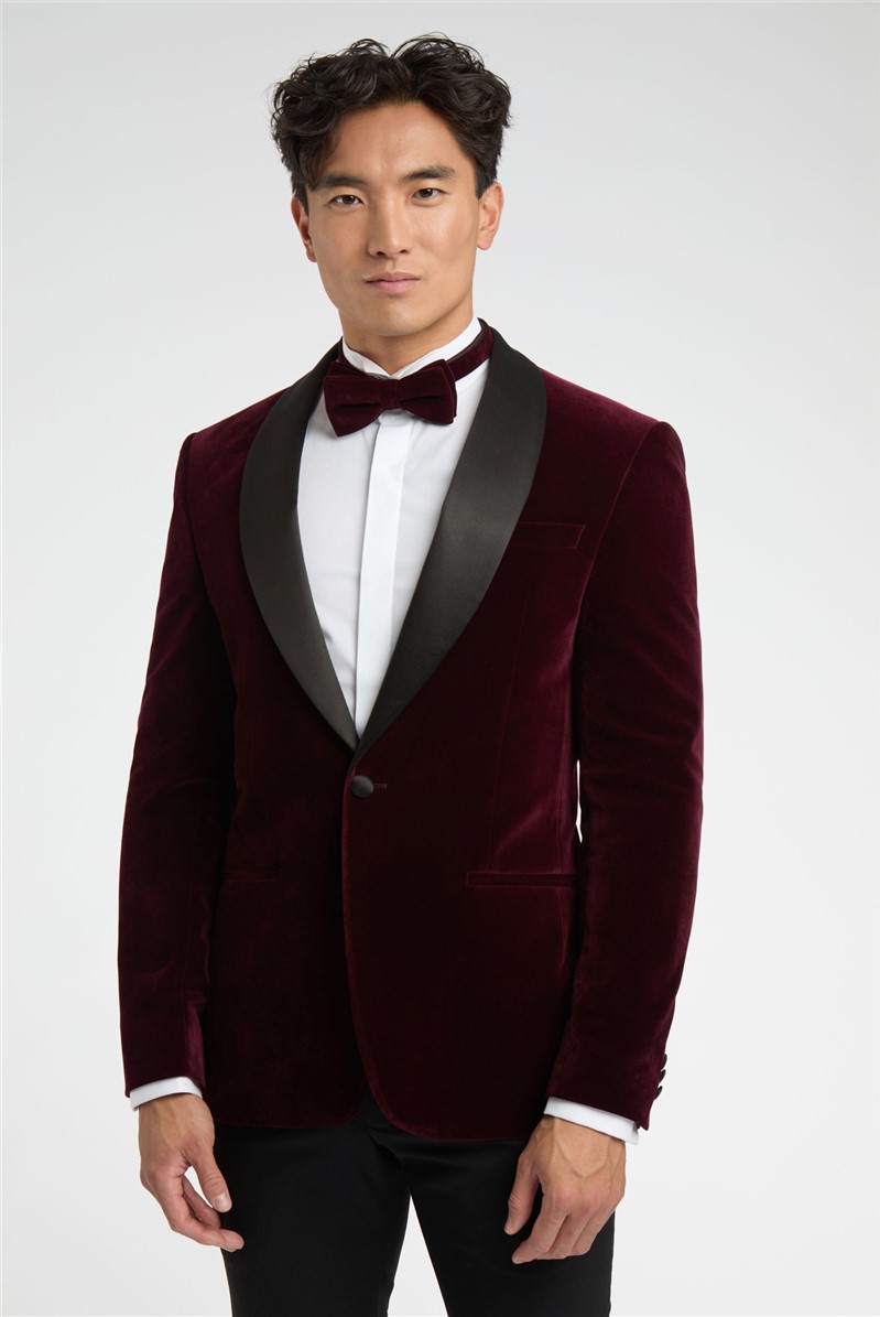  Slim Fit Burgundy Velvet Suit