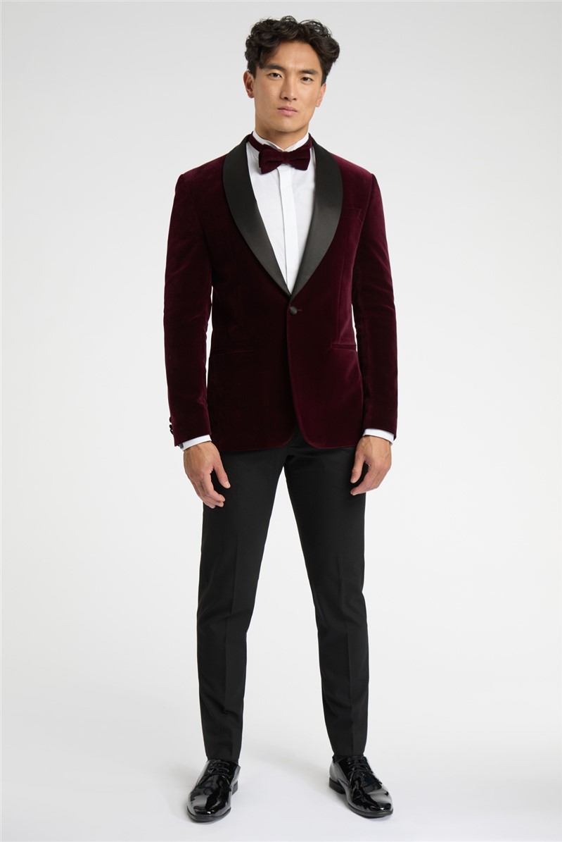  Slim Fit Burgundy Velvet Suit