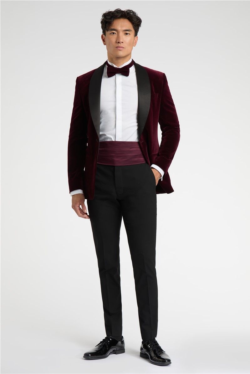  Slim Fit Burgundy Velvet Suit