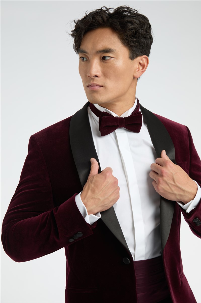  Slim Fit Burgundy Velvet Suit