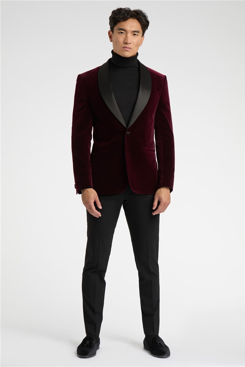  Slim Fit Burgundy Velvet Suit