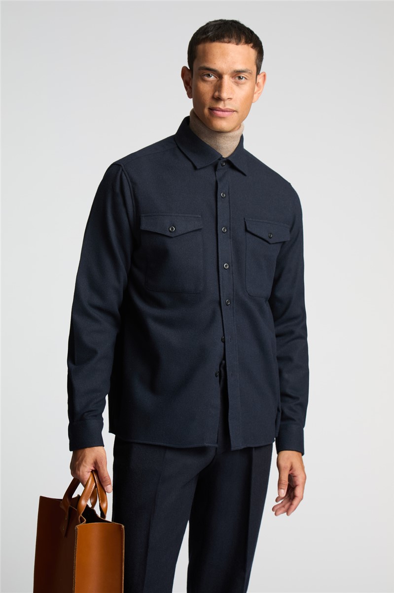  Navy Flannel Long Sleeve Overshirt