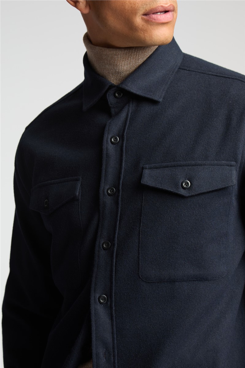  Navy Flannel Long Sleeve Overshirt