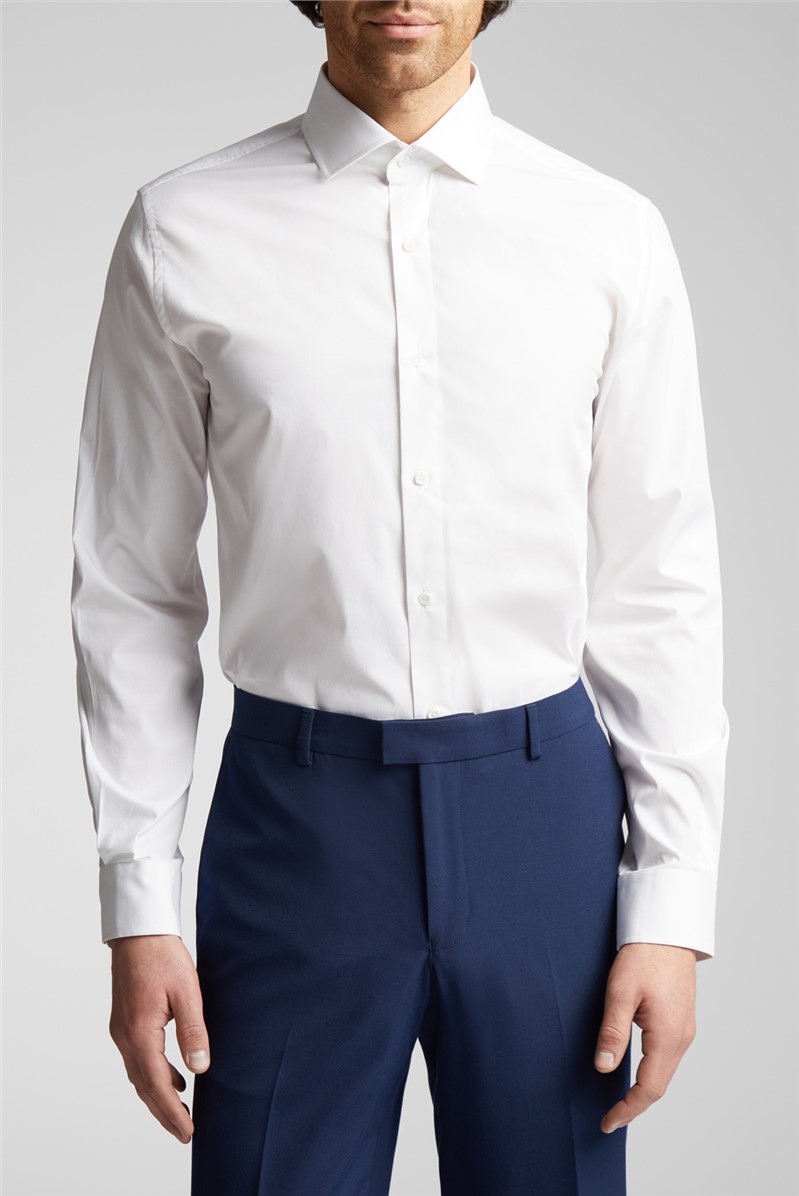  Regular Fit White Cotton Single Cuff Cutaway Collar Shirt