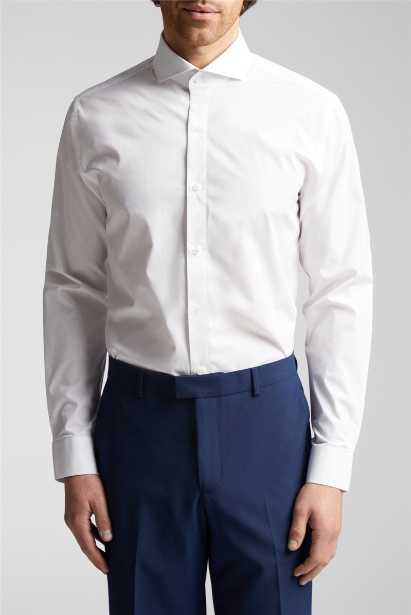  Regular Fit White Cotton Double Cuff Cutaway Collar Shirt