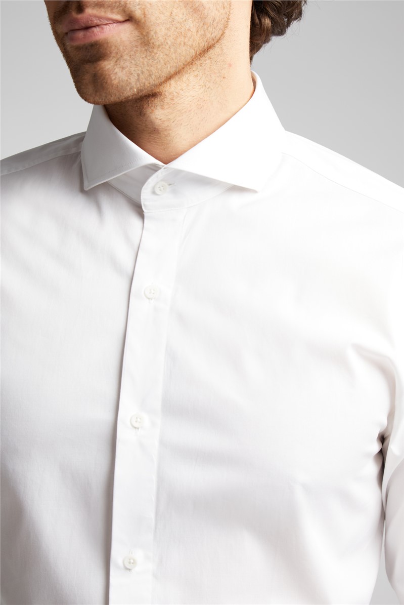  Regular Fit White Cotton Double Cuff Cutaway Collar Shirt