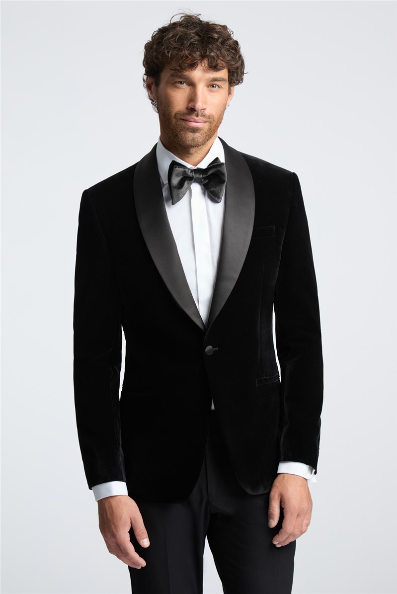  Slim Fit Black Velvet Suit