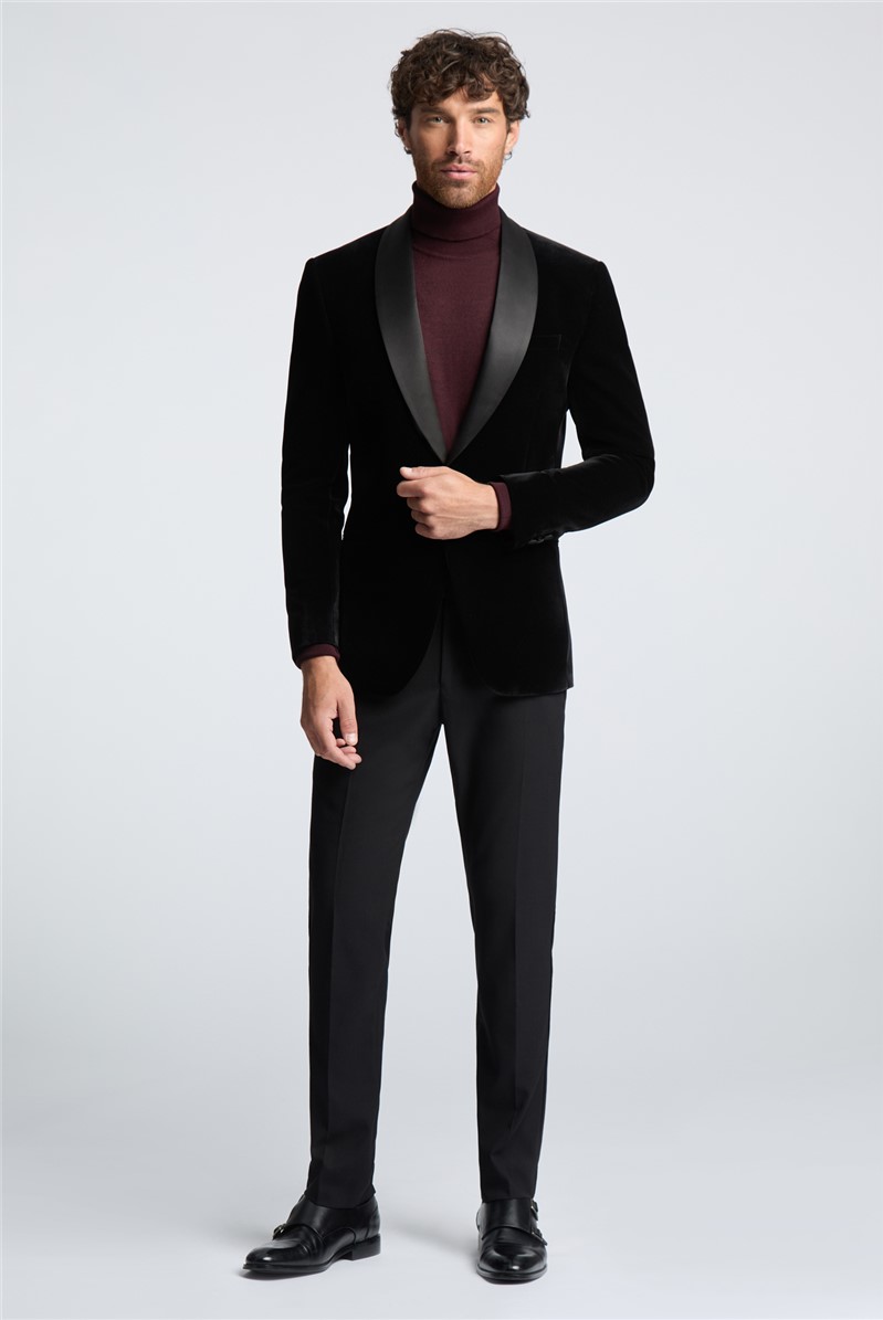  Slim Fit Black Velvet Suit