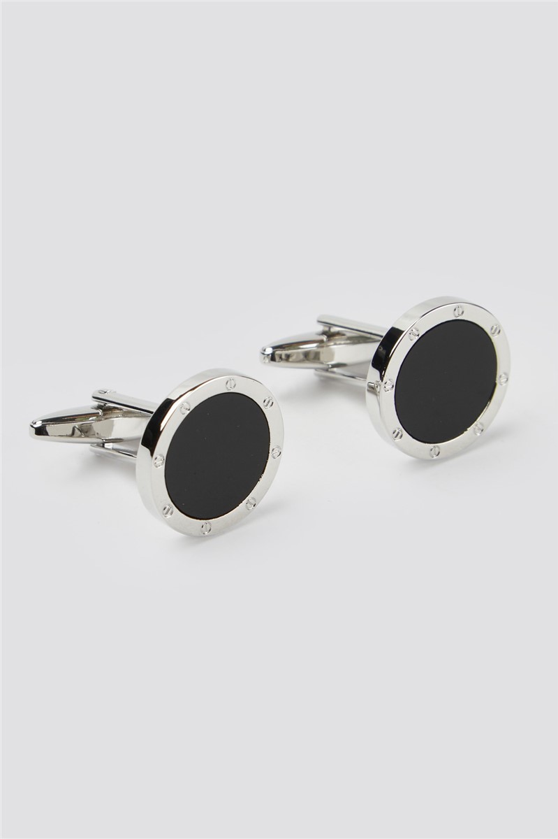  Onyx Round Port Hole Cufflinks