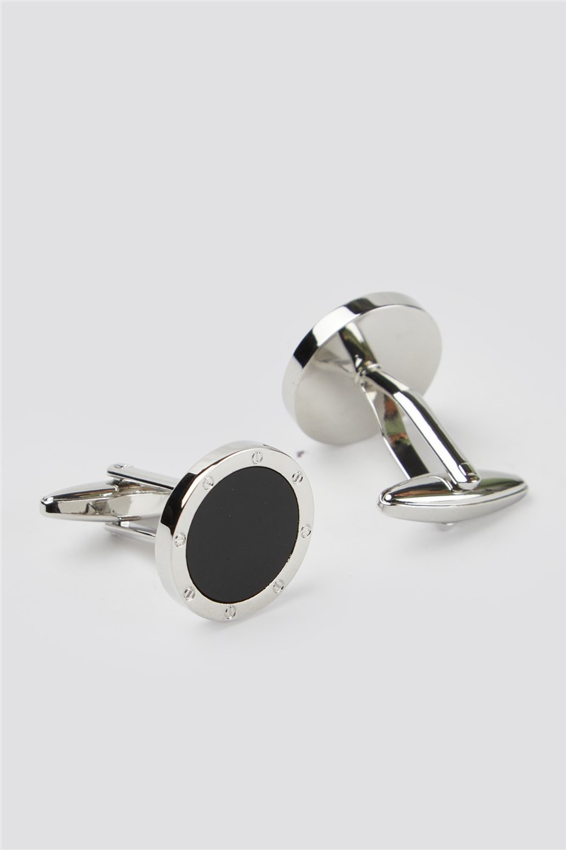  Onyx Round Port Hole Cufflinks